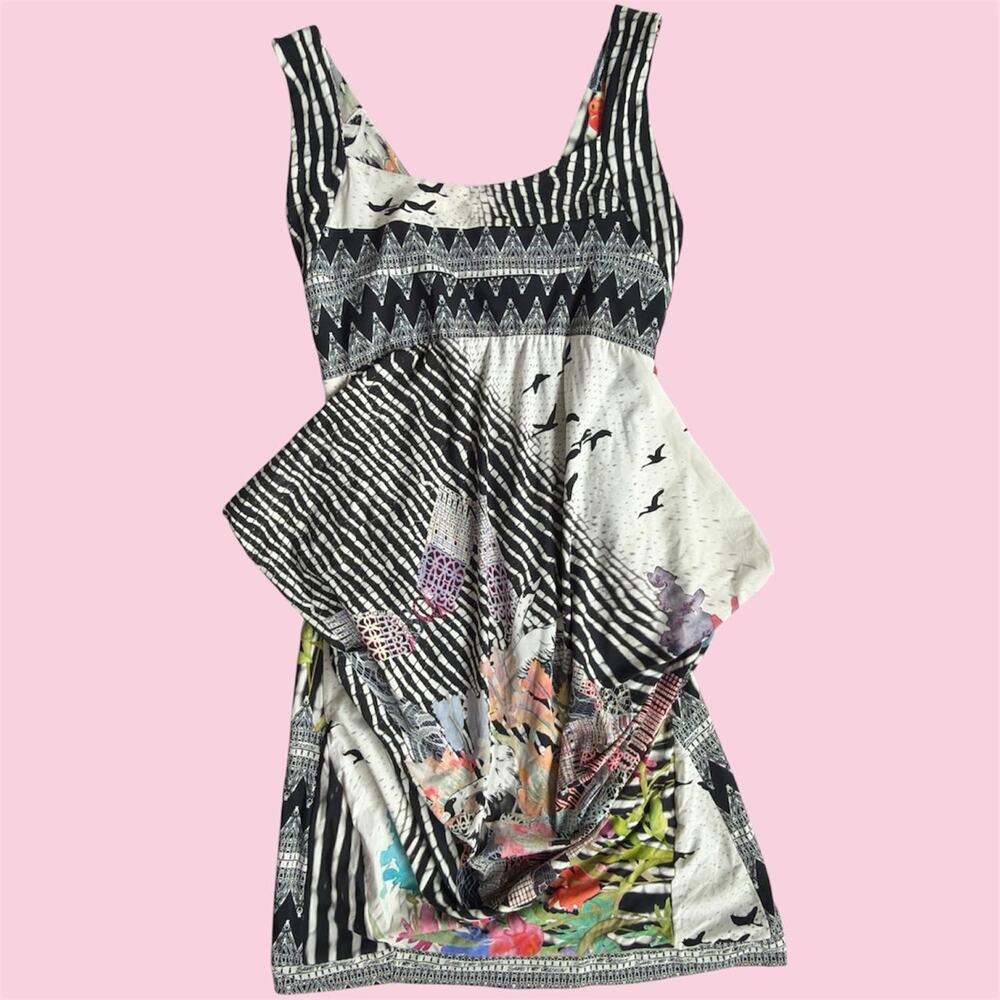 Save the Queen black and white striped dress with geometric and floral print